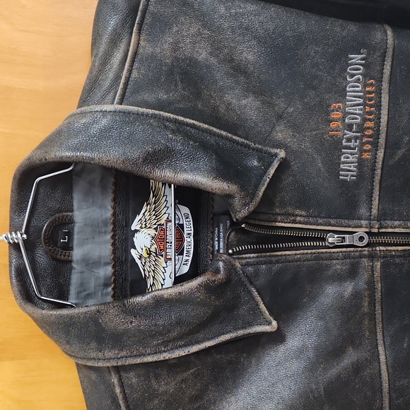 Harley-Davidson Brown Leather Jacket, Large. - Picture 3 of 6